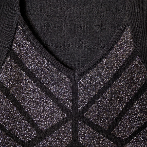 Black Sparkly Geometric Bandage V-Neck Mini Dress - Picture 2 of 3